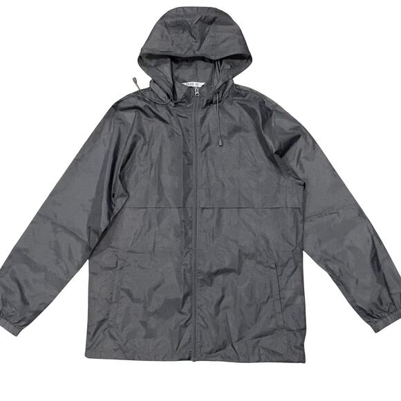 Team 365 Gray Hooded Rain Jacket Full Zip Windbreaker - Picture 1 of 10